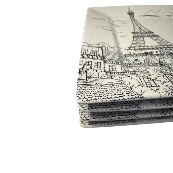 222Fifth Salad Plates Dine in a Parisian Daydream Square Eiffel Tower Set of 4 - Picture 2 of 4
